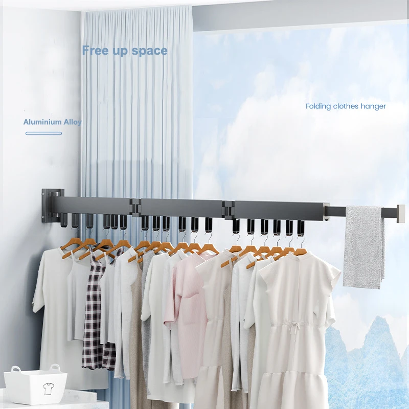 Wall-Mounted Foldable Aluminum Alloy Clothes Drying Rack Perfect for Balcony Bedroom Kitchen Living Room