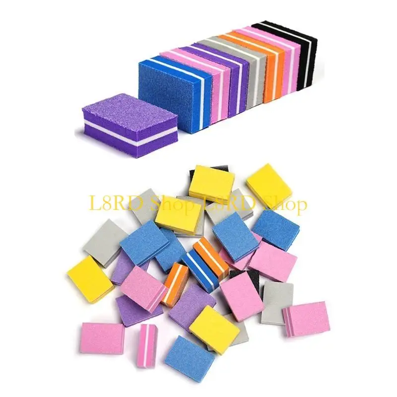 L8rd 50pcs ملفات الأظافر المصغرة على الوجهين كتل الأظافر الملونة تلميع الأظافر الصنفرة التلميع