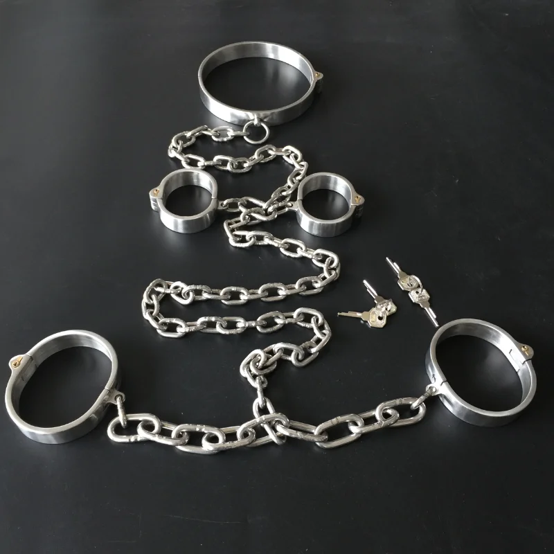 Stainless Steel Handcuff Ankle Cuff with Chain Stealth Lock Design Leg Restraints Slave Shackle Sex Toys for Women Man Couples