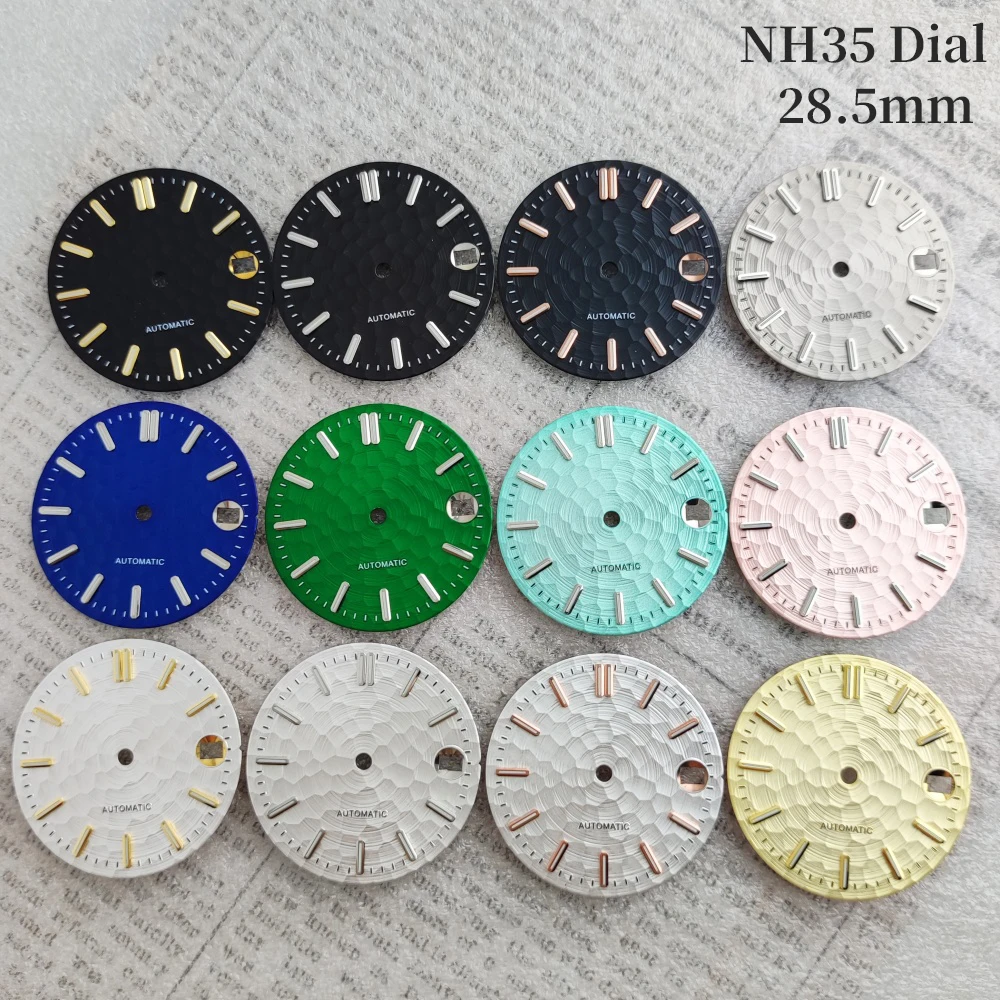 NH35 Dial 28.5mm Honeycomb Watch Dial Green Luminous Date Custom Logo Dial for NH35 Movement NH35 Watch Accessories Watch Parts