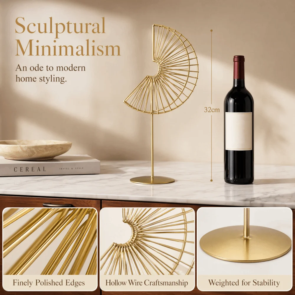 Iron Gold Metal Half Fan Tabletop Ornament Gold Semicircle Wire Woven Semicircle Iron Desk Decor 5.19in