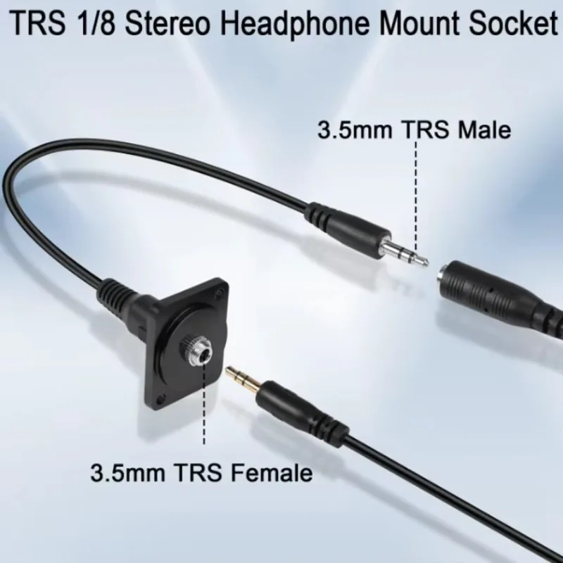 For Audio TRS 3.5mm Panel Mount Audio Adaptor Male to Female Short Cable  Connector 1/8 Stereo Headphone Socket, D/XLR Panel,