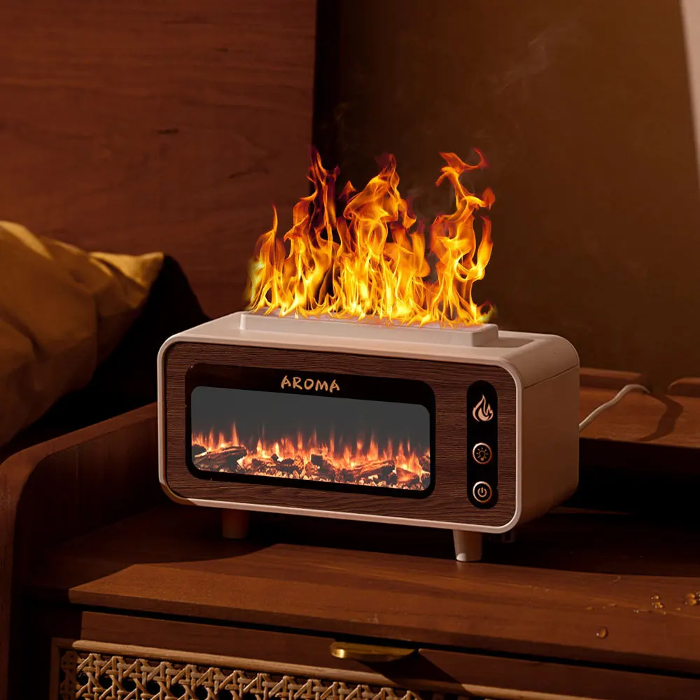 New Flame Aroma Diffuser Humidifier, Imitation Fireplace for Home Bedroom, Desktop, Quiet, Stylish Atmosphere Light