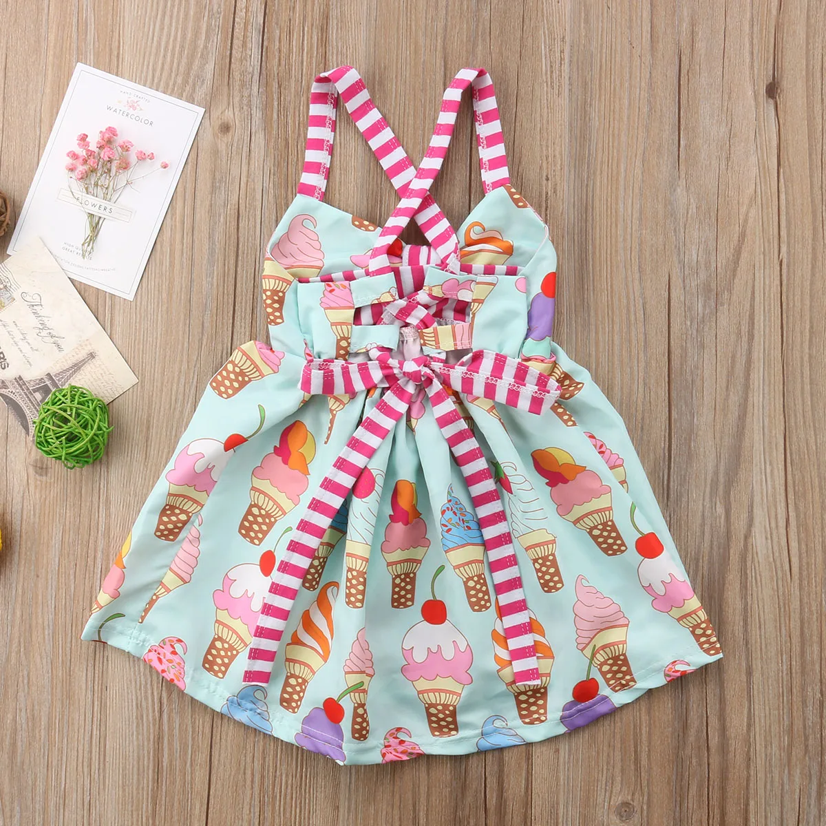 Mode Kleinkind Kinder Baby Mädchen Riemen rücken frei Eis Kleid Sommerkleid Sommer ärmelloses Kleid Baby Mädchen Kleidung 6m-5y