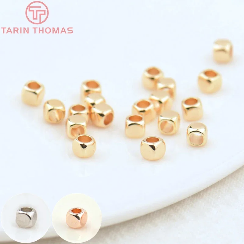 (2920)20PCS 3x2.5MM 4x4MM 24K Gold Color Plated Brass Square Spacer Beads High Quality Diy Jewelry Accessories