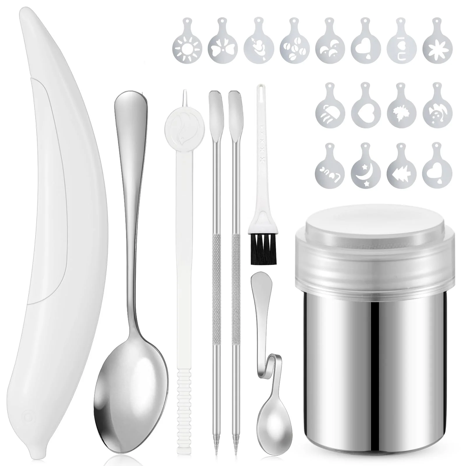 

Coffee Tool Set Latte Mould Hollow Template Fancy Loose Powder Jar Coffee Spoon Needle Drawing Barista Tools