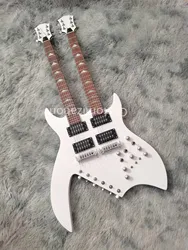 Double Neck Guitar with Silver Fingerboard, Silver Accessories, Inverted Bridge, Seller to Bear Shipping Cost, 12 + 6 Strings