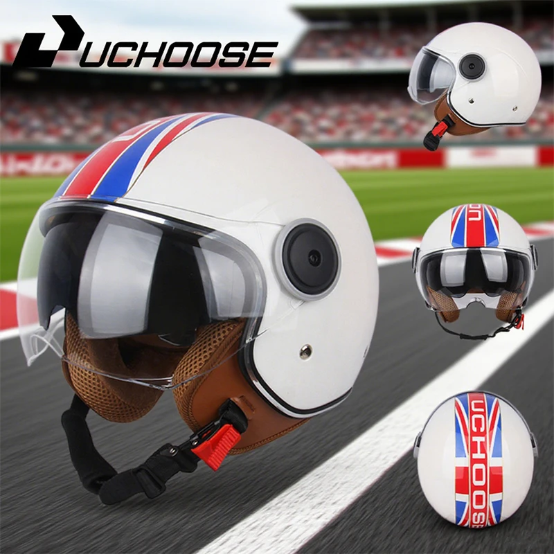 

UCHOOSE 3/4 Open Face Motorcycle Helmets With For Men Women Vintage Moto Bike Cascos Scooter Protective helmets
