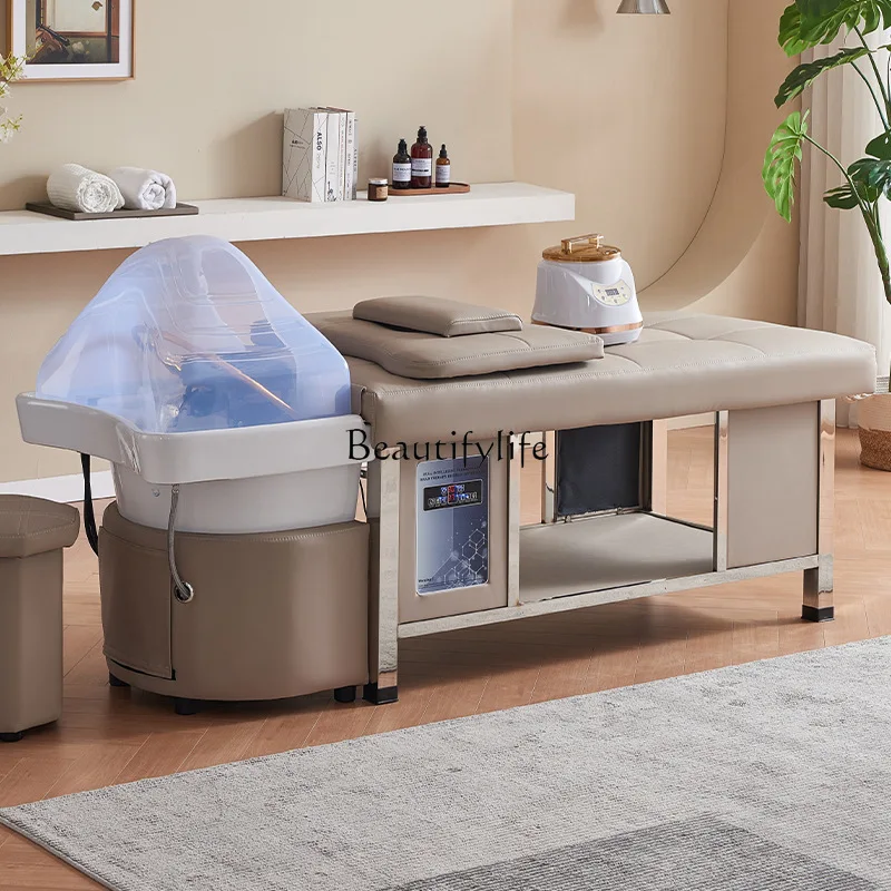 Lettino per il trattamento della testa da massaggio Barbiere Scaldabagno Temperatura costante circolazione dell'acqua fumigazione Lettino per shampoo tailandese