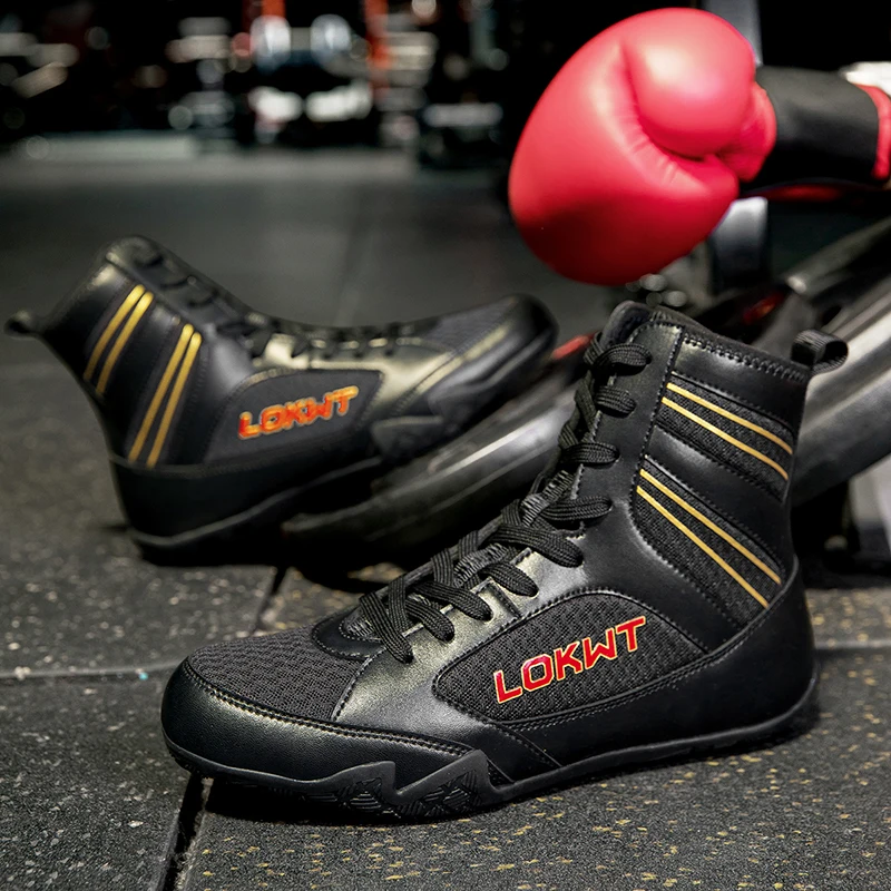 Professional Boxing and Wrestling Shoes Black Classic Comfortable Training Flight Boxing and Wrestling Battle Shoes