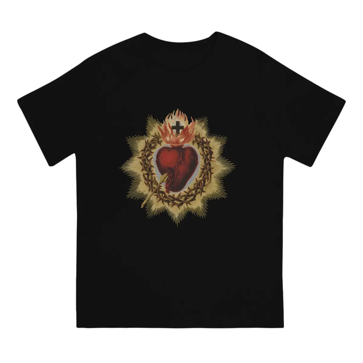 Sacred Heart  Catholic T Shirt Men Cotton Vintage T-Shirt Crewneck Jesus God Cross Tee Shirt Short Sleeve Clothing Gift Idea