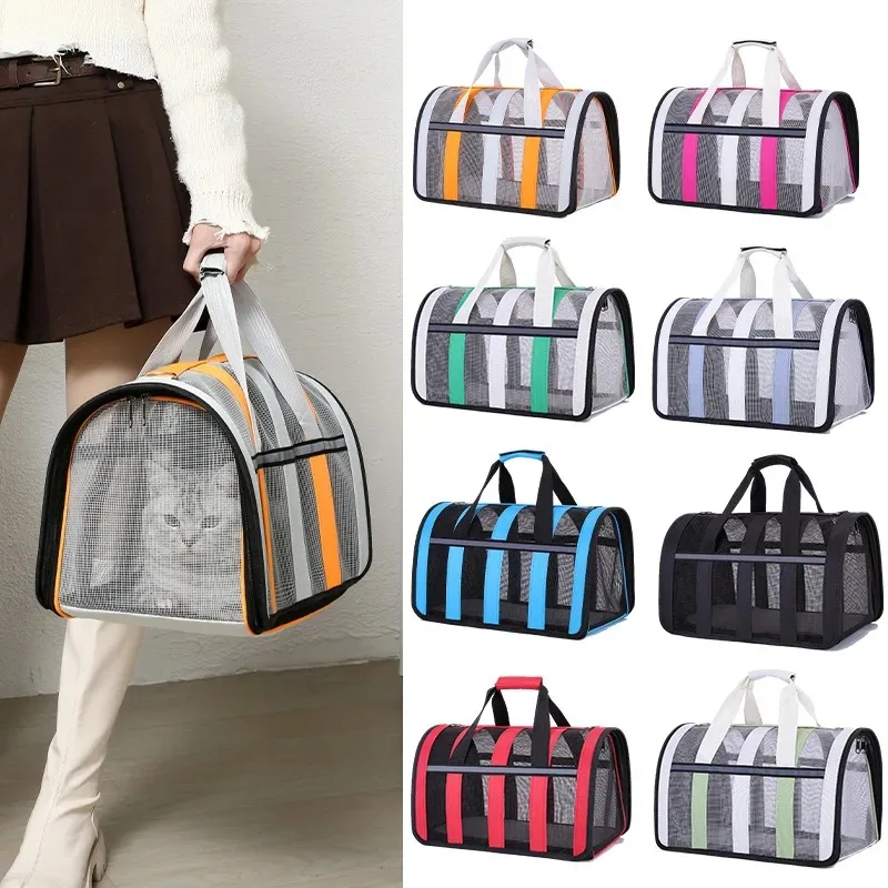 Breathable cat outing bag Pet dog Summer cross outdoor travel portable collapsible small and medium dog cage mesh
