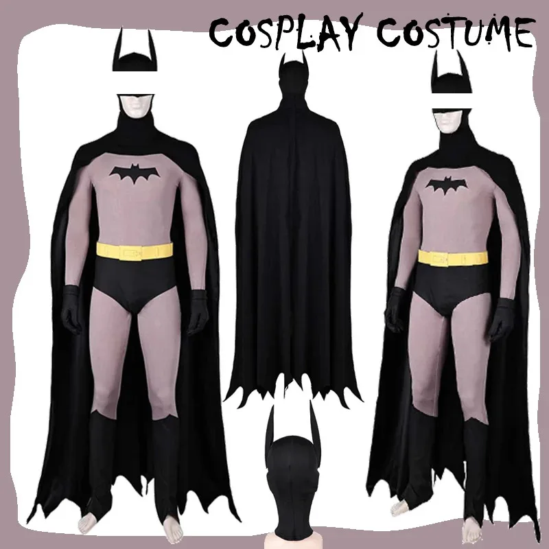 Disfraz de murciélago Bruce para hombre, disfraz de Anime de dibujos animados, capa de caballero, superhéroe, mono para hombre, capa, máscara, mono, trajes de fiesta de Halloween para hombre