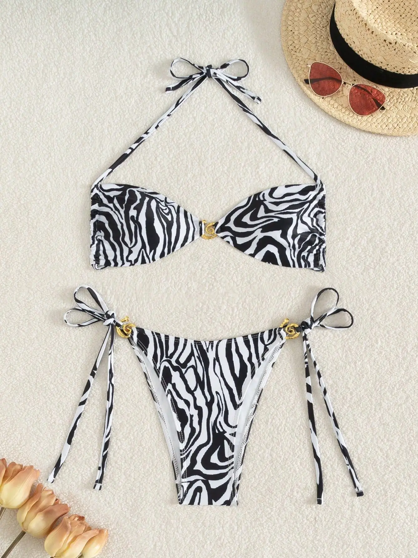 

Sexy Black Zebra Print Micro Bikini 2026 Women Front Buckle Push Up Tie Side Thong Swimsuit Summer Bathing Suit Holiday Swimwear