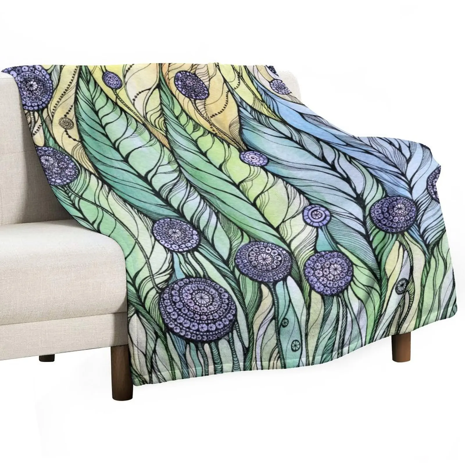 Dandelions.Hand draw ink and pen, Watercolor, on textured paper Throw Blanket Comforter Weighted Bed covers Blankets