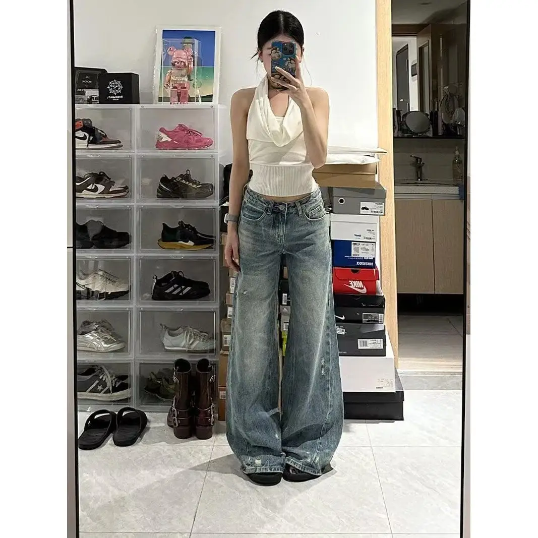 

Hong Kong Sle Hip Hop Men's Denim Jeans High Street Trendy Lettering Personali Straight Leg Cotton Polyester Blend