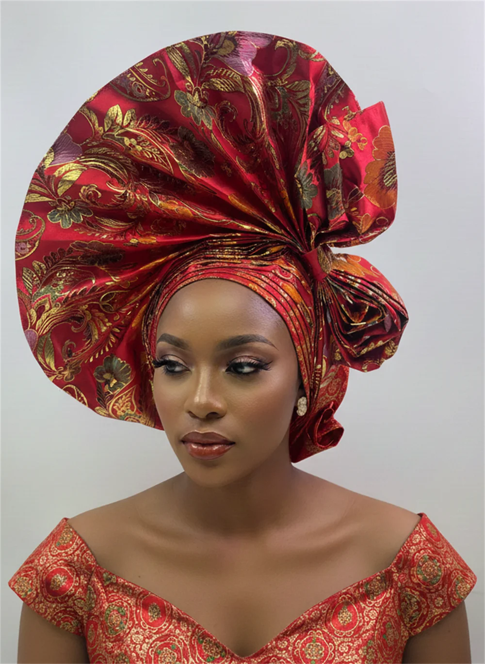 Already Made African Gele Headwear Blue Headtie Women's Turbans Wraps, Printed Sego Headtie