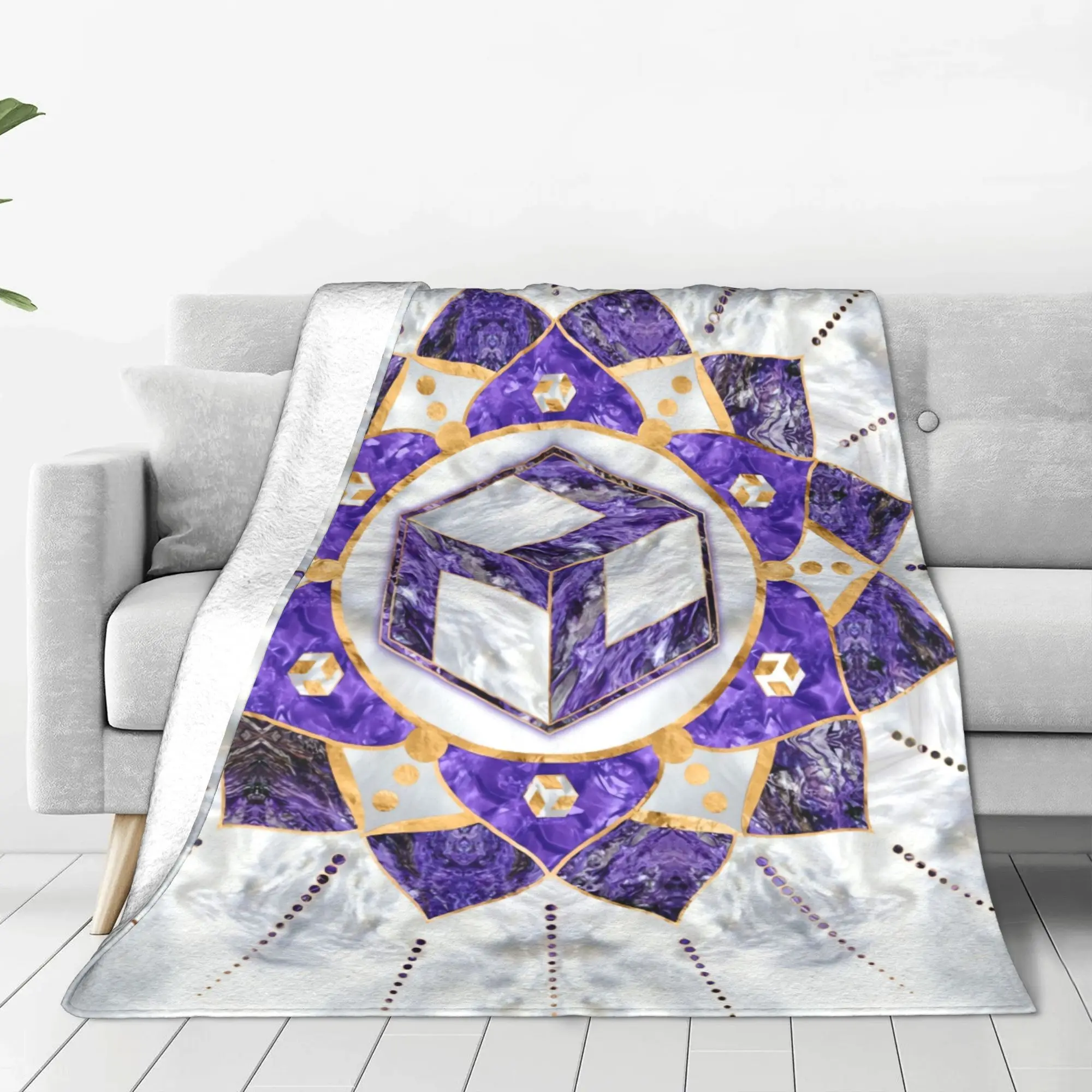 Customize Antahkarana in for Lotus Mandala Amethyst and Pearl Minimalist Blanket for Afternoon Nap Office Breaks Casual Travel a