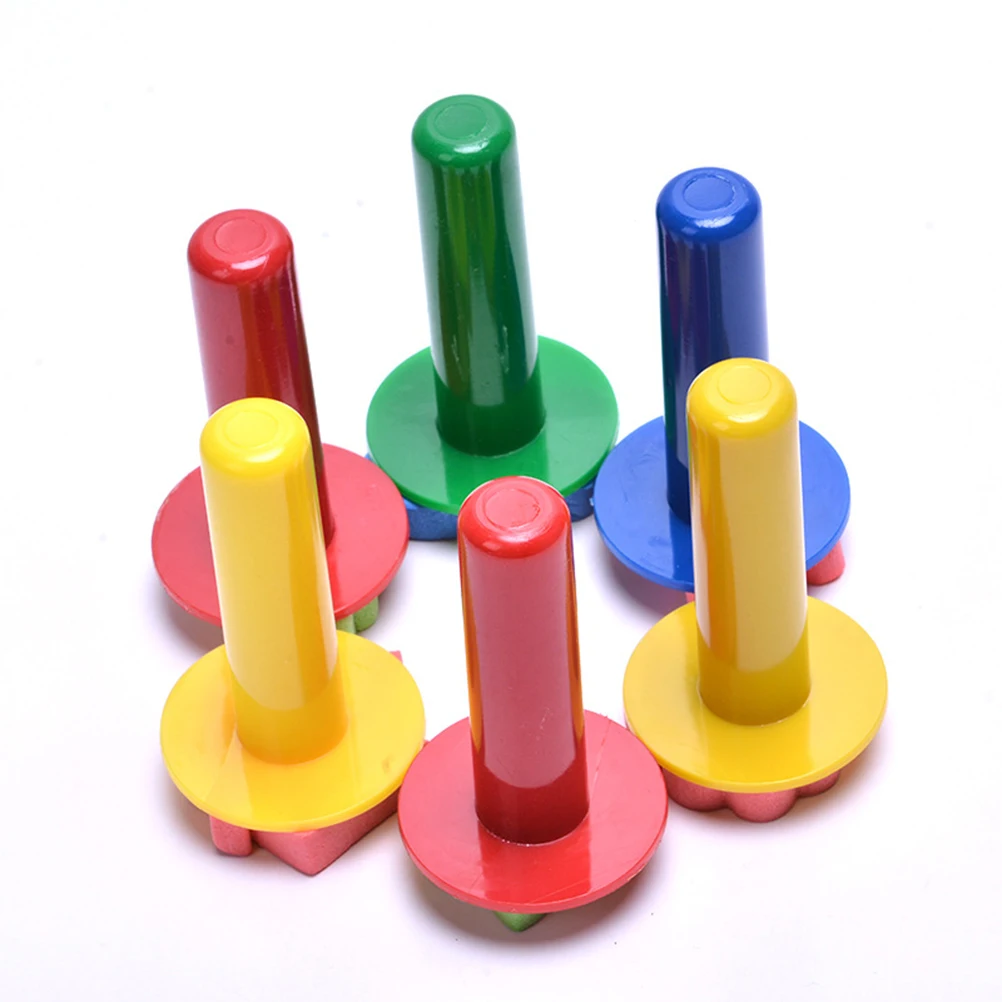 

6Pcs Kids Painting Set Sponge Stamper Colorful Pattern Plastic Handle DIY Drawing Tools Preschool Art Stampers Graffiti Creative