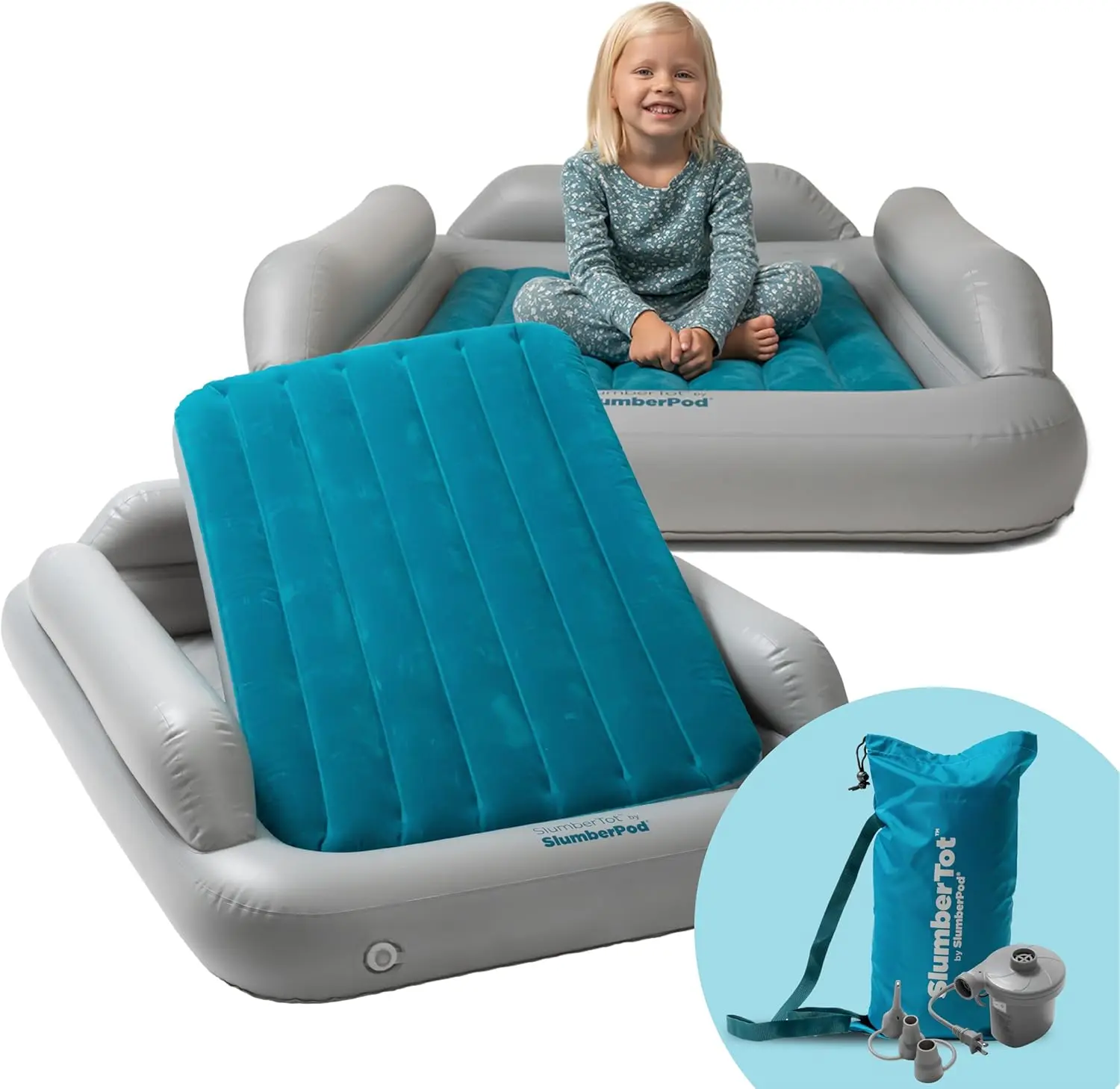 Inflatable Toddler Travel Bed with Safety Bumpers - Portable Air Mattress for Kids, Ideal for Home or Trips