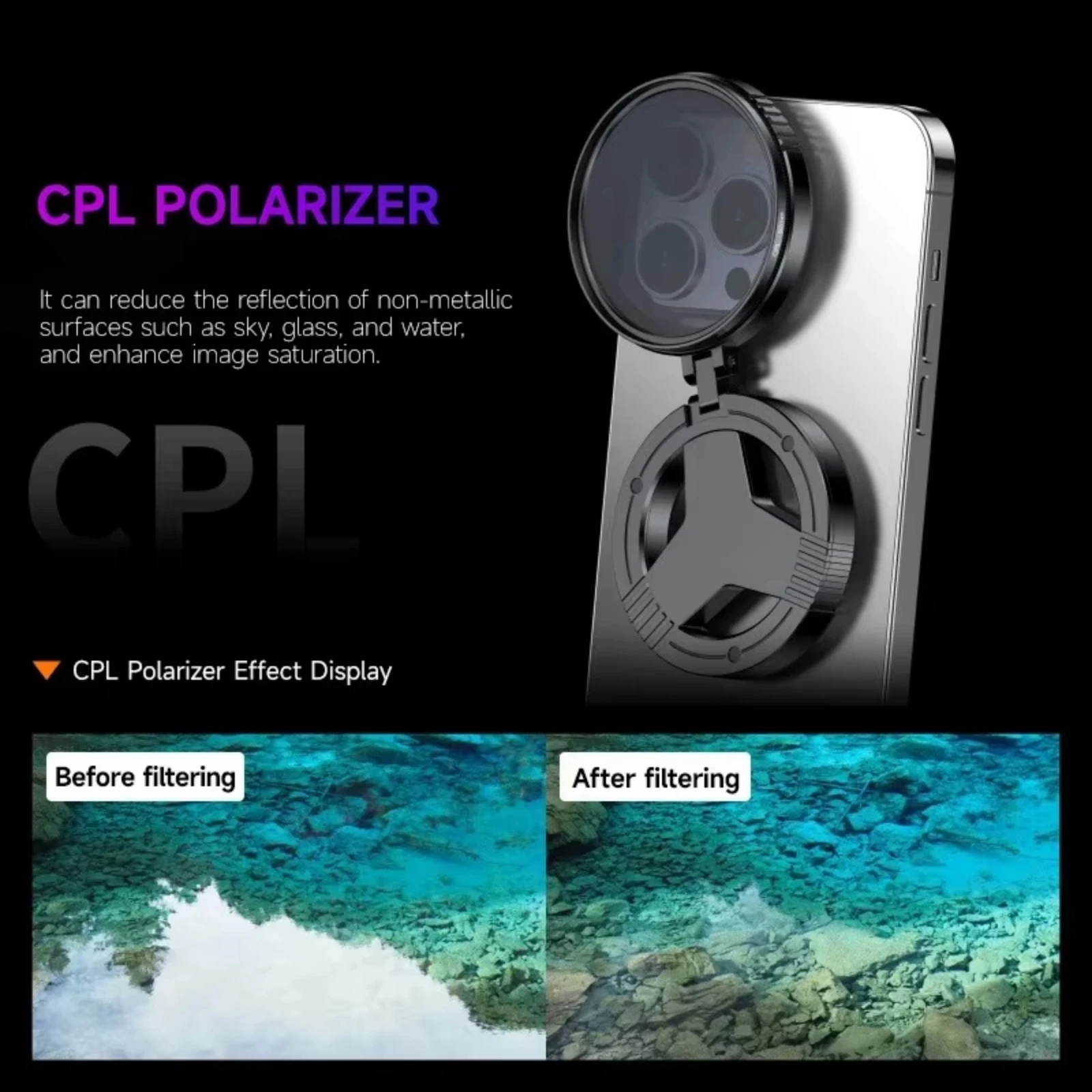 52mm Magnetic Stand Phone Lens CPL Polarizer Filter for iPhone/Samsung and Other Smart Phones Retractable Magnetic Mount Adapter view 4