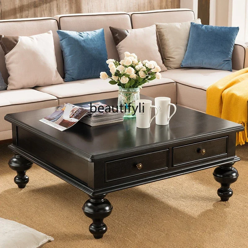 182C Чайный столик из цельного дерева во французском стиле ретро, американский домашний квадратный стол, простой современный подъемный журнальный столик