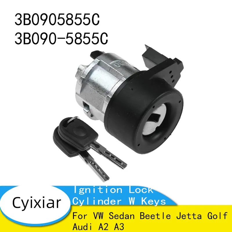 

Автомобильный цилиндр замка зажигания с набором ключей для VW Sedan Beetle Jetta Golf Audi A2 A3, переключатель зажигания 3B0905855C 3B090-5855C