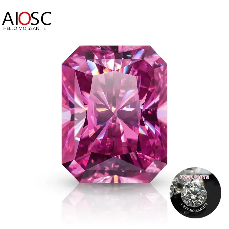 

AIOSC Radiant Cut Moissanite Loose Stones Pink Color 0.5~8.0ct Gems with GRA Certificate Factory Wholesale Pass Diamonds Tester