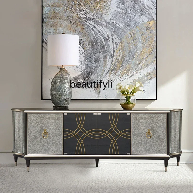 K185 K185 خزانة تلفزيون فاخرة كلاسيكية راقية من الزجاج الرجعية وخزانة تلفزيون حائط الخلفية أرضية غرفة المعيشة وغرفة النوم #5