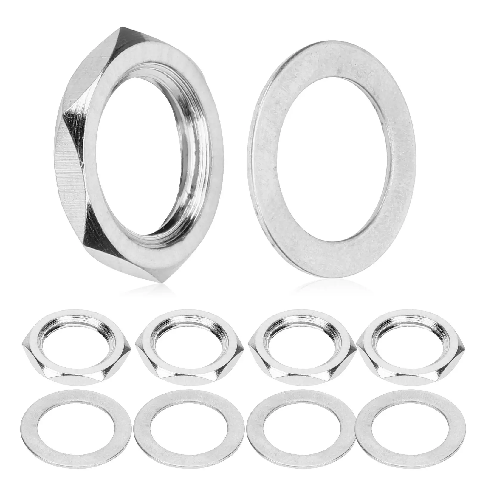 

10 set Audio Jack Parts Guitar Socket Nut Gasket Metric Silver Guitar Components Guitar Nut Guitar Potentiometer Nut Guitar