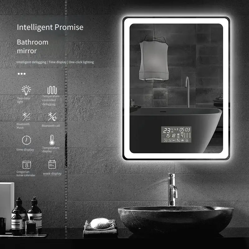 Bathroom Mirror 70x90 cm Rectangular Smart LED Defogging  Dimmable Sensor Touch Vanity Mirror IP44 Waterproof Touch
