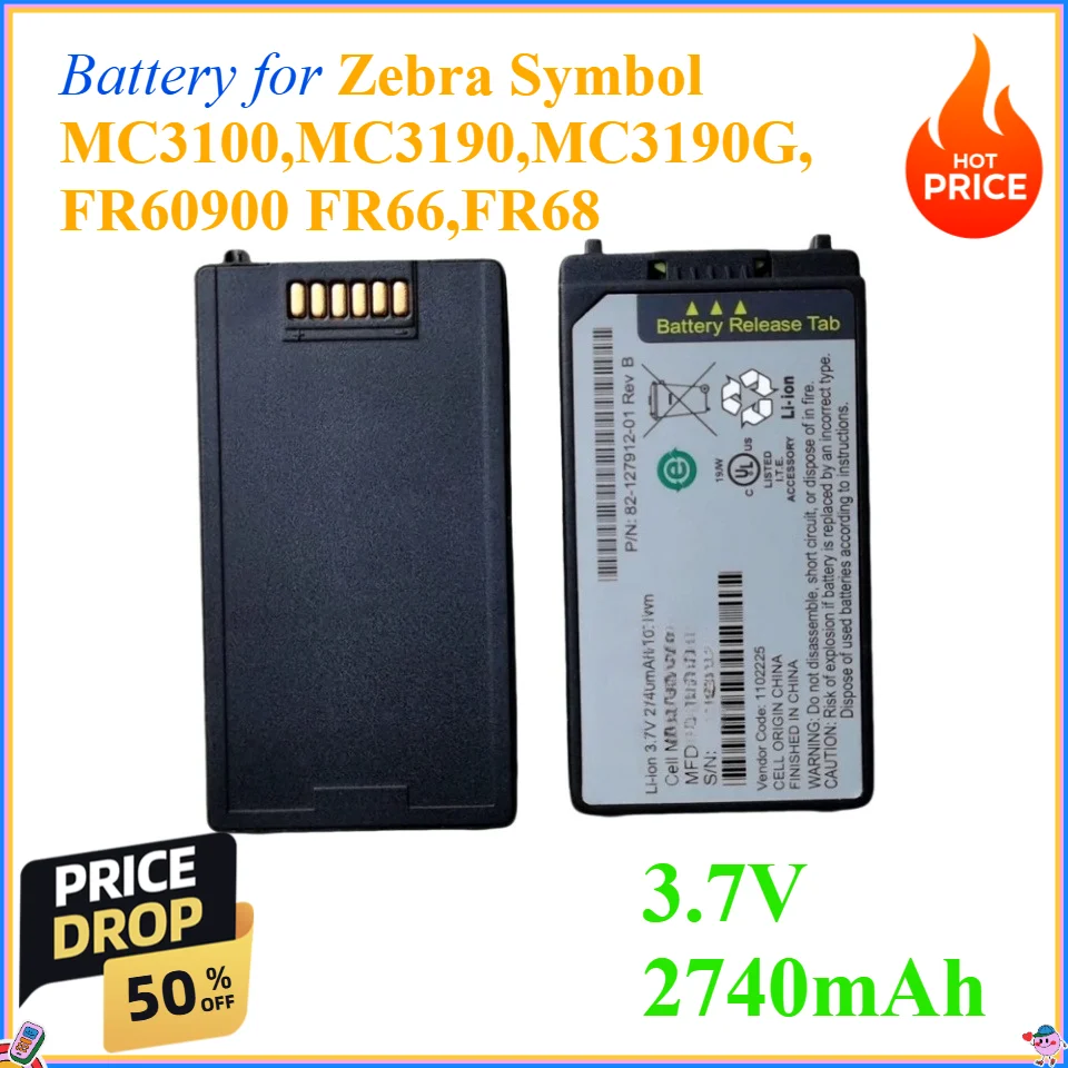3.7V 2740mAh Collector Battery for Zebra Symbol MC3100,MC3190,MC3190G,FR60900,FR66,FR68