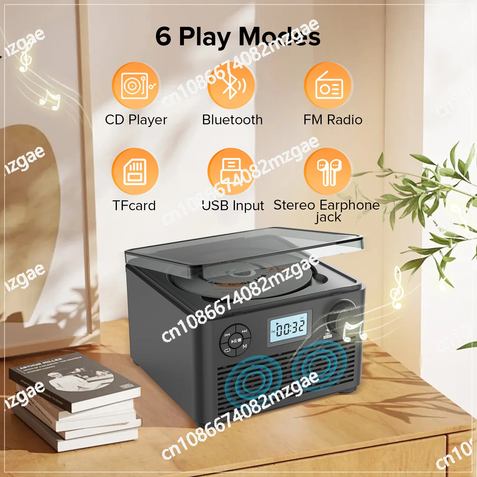 

CD player retro home gift bluetooth music disc album cd player FM radio
