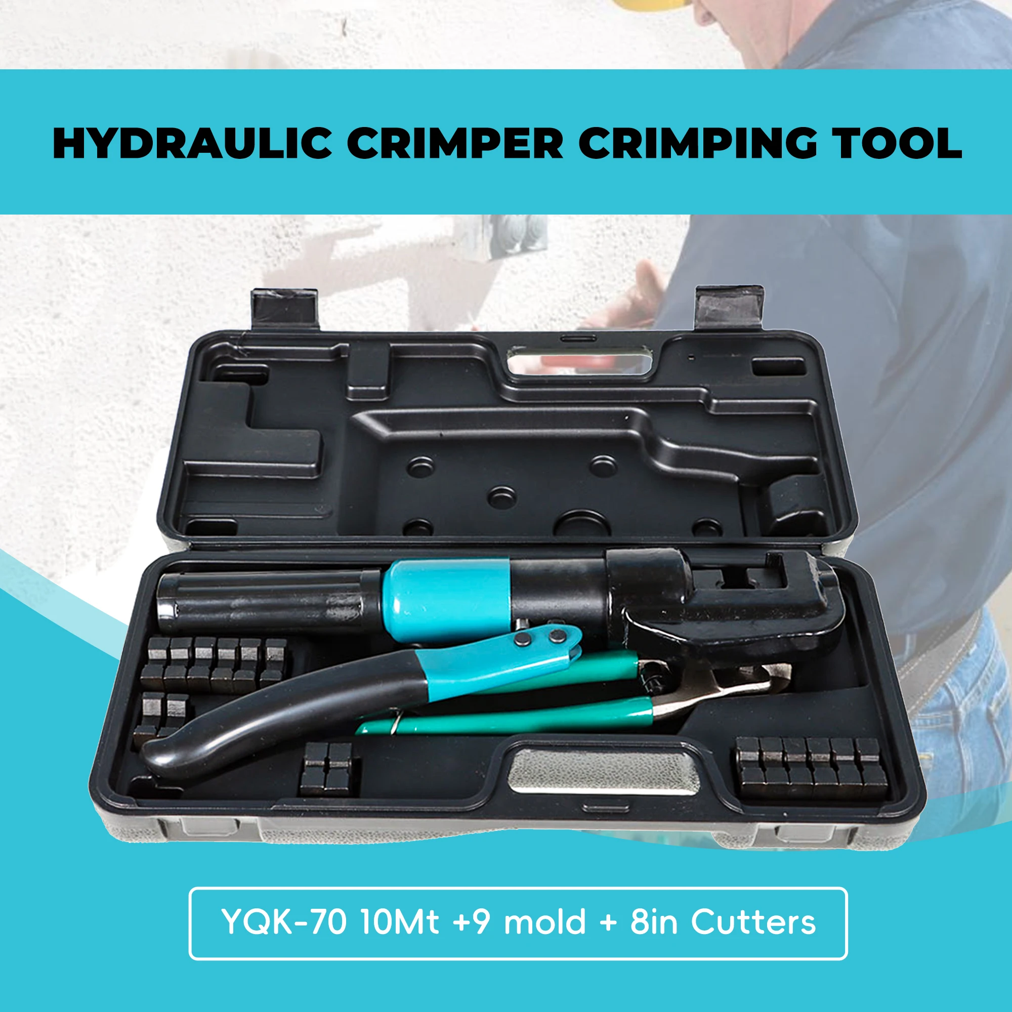 Custom Hydraulic Wire Terminal Cable Crimper Crimping Tool with 9 Dies Cable Cutter for 1/8 to 3/16 Stainless Steel Cable Railing Fittings, 10 Ton Wire Swaging Tool