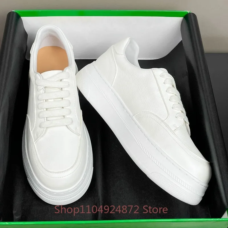 

High End Luxury Shoes Men's Spring Autumn Genuine Leather Thick Sole Outdoor Casual Derby Leather Shoes Male Sneakers White