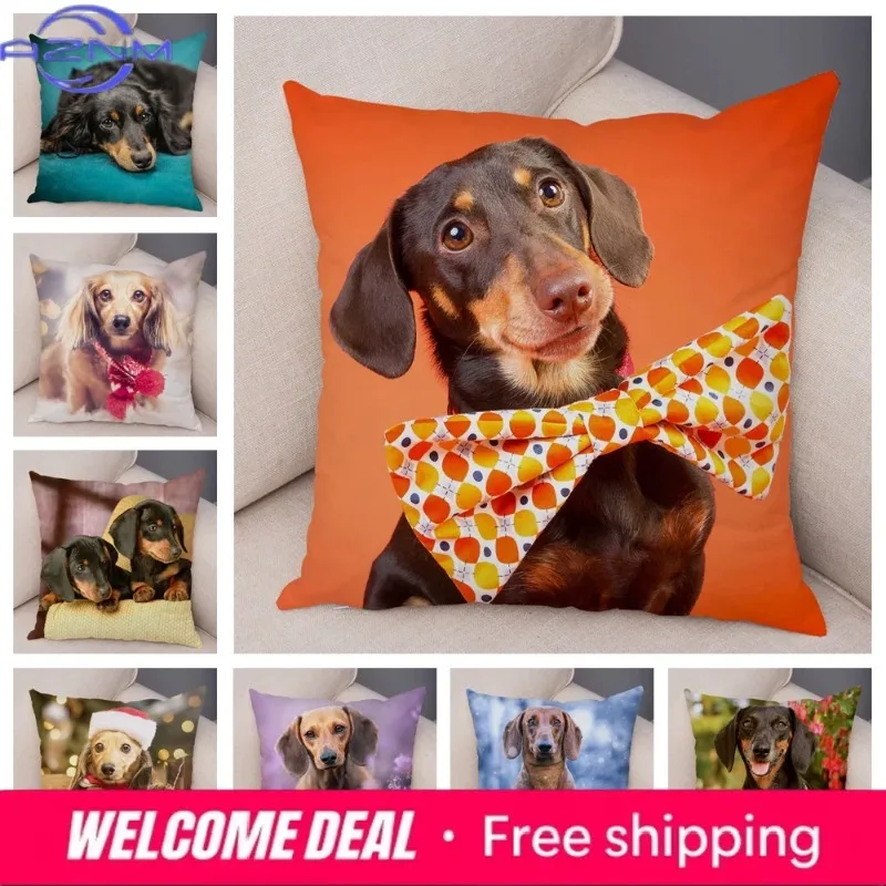 Mini Dachshund Dog Cushion Cover Decor Pet Animal Pillow Cases Super Soft Plush Pillowcase for Sofa Home Children Room 45x45cm