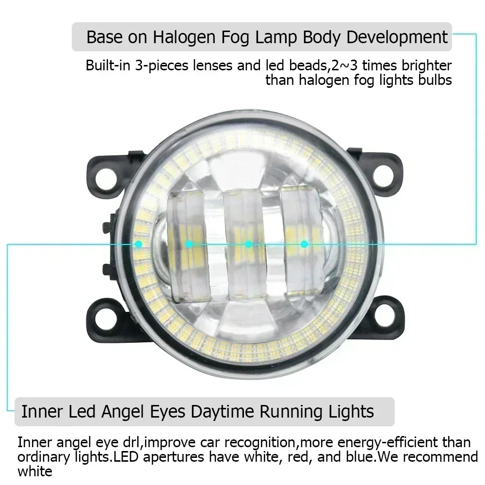 Pair LED Fog Lights Angel Eyes for Peugeot Landtrek 2020 2021 2022 2023 Car Cut-Line Lens DRL H11 12V 30W Fog Driving Lamp