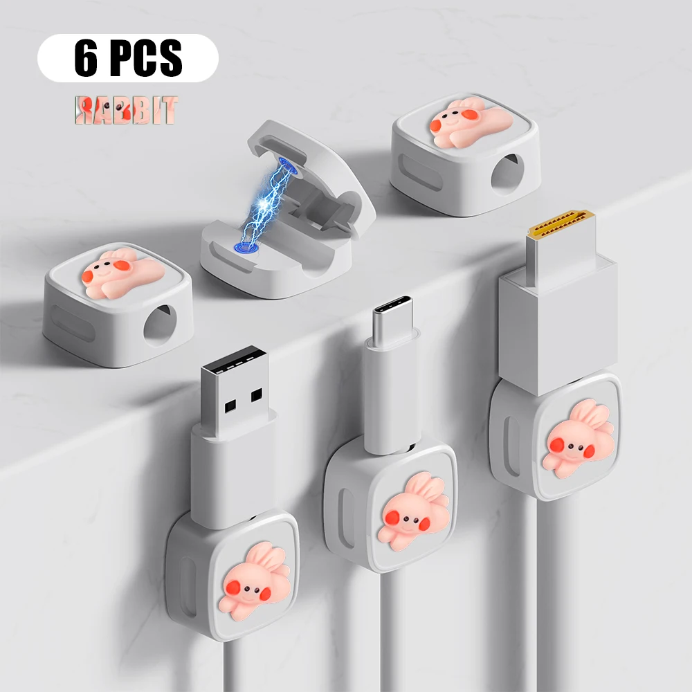 【RABBIT】DIY accessories Magnetic Cable Clip Cable Holder,Adhesive Wire Keeper Cord Cable Organizer ,Usb Charging Line Winder