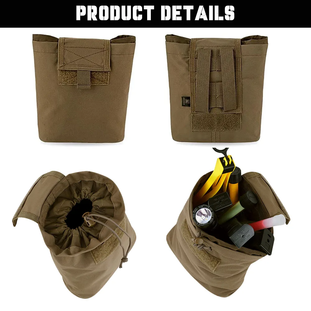 KRYDEX Tactical MOLLE Foldable Dump Pouch Magazine Recover Drop Pouch Roll-up Compact Hunting Tool Accessories Waist Utility Bag