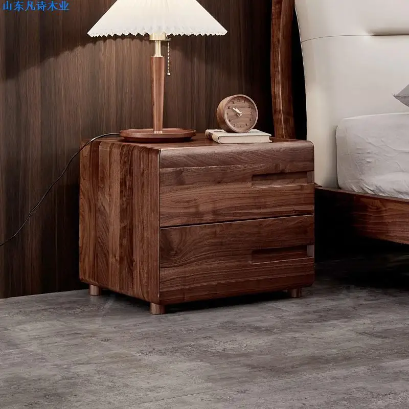 

North American black walnut bedside table, all solid wood modern simple light luxury drawer cabinet