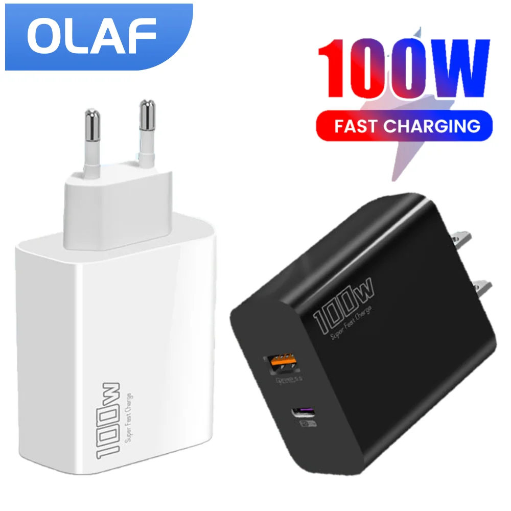 Olaf 100W  USB C + USB A Super Charge Mobile Phone EU/UK/US Fast Charge Adapter For Huawei Samsung Iphone Tablet