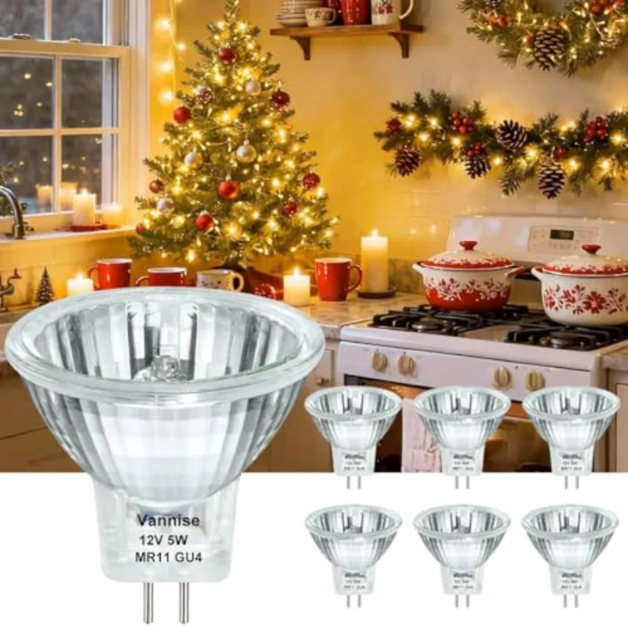 

MR11 GU4 Base Halogen Bulb 12V 5W, FTD Spotlight Bulbs with Glass Cover, Fiber Optic Light Bulb Dimmable 2800K Warm White for L