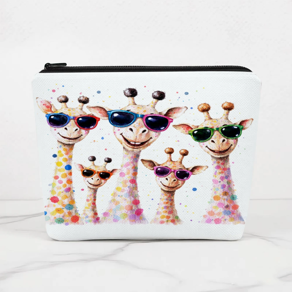 

Красочные косметички с рисунком жирафов в солнцезащитных очках для девочек, косметичка, сумка для туалетных принадлежностей, пенал, сумка для хранения в путешествиях