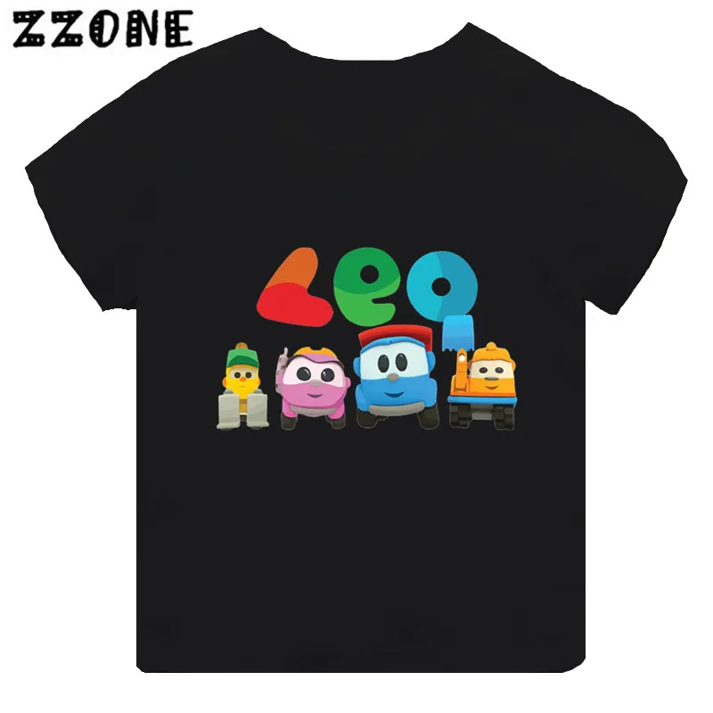 Hot Sale Leo The Truck Tv Show Print Cartoon Kids T-shirt Girls Clothes Baby Boys Black Short Sleeve Tshirt Children Tops,TH5481