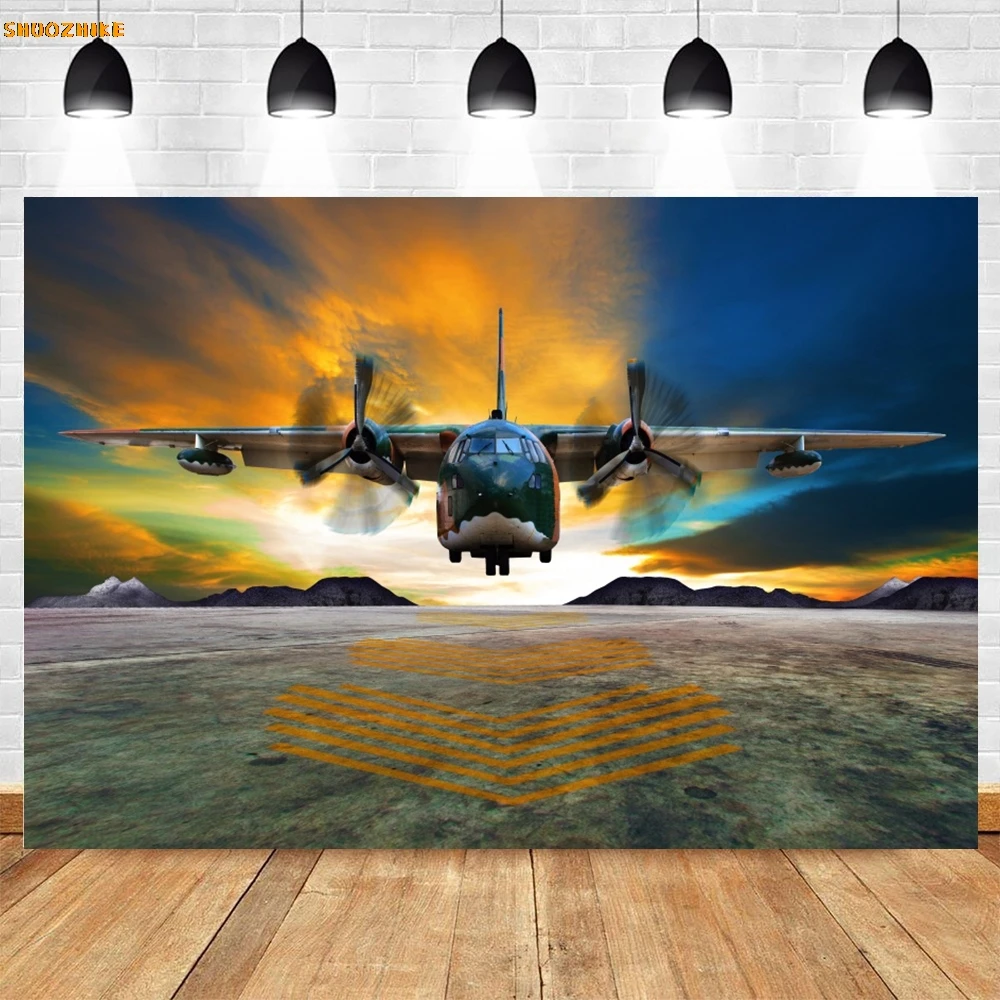 Fondo de fotografía de avión en el cielo, cartel de fiesta de cumpleaños para niño, retrato de bebé, sesión de fotos, fondo de zona fotográfica para estudio fotográfico