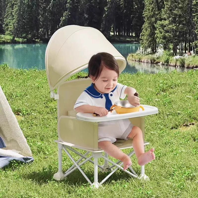 Picture 3: Moon-Shaped Baby Highchair with Anti-Tip Base-Foldable Beach Chair with Elevated Feeding Tray Multi-Angle Support for Travel