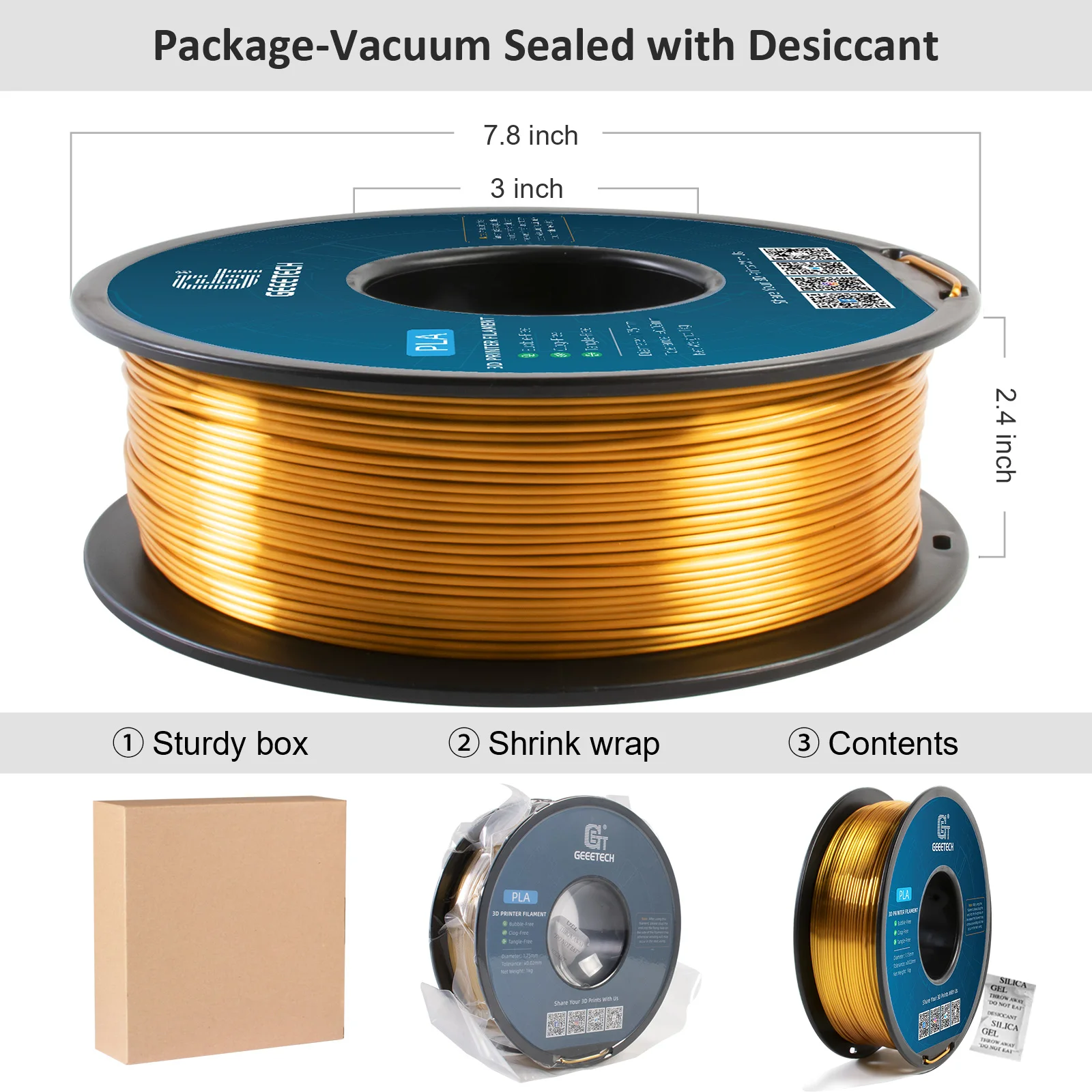 GEEETECH-cable de filamento 3d PLA de seda, carrete de 1kg y 1,75mm, Material de impresora 3D, recargas de impresión, entrega rápida, paquete al