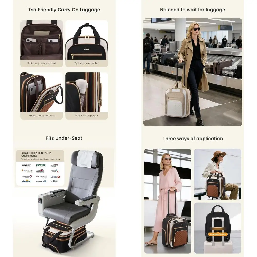 

Compact Wheeled Underseat Bag, Lightweight & Stylish Soft-Sided Personal Item Suitcase for Travel