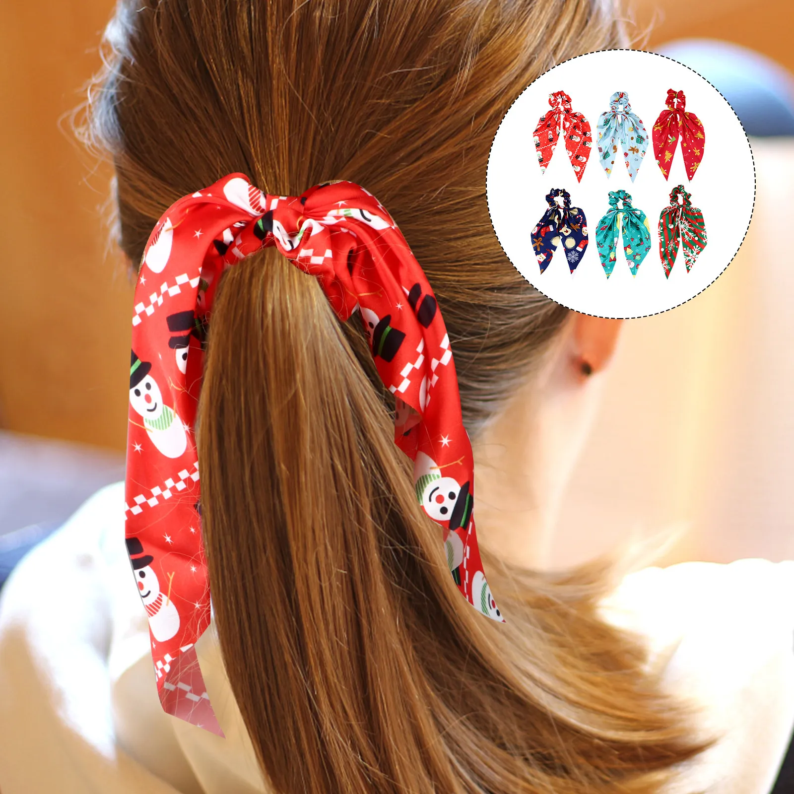 

6 шт. рождественских эластичных бантов-резинок для волос для женщин, праздничные аксессуары для вечеринок, резинки-скранчи, ленты для волос, праздничные кольца для волос