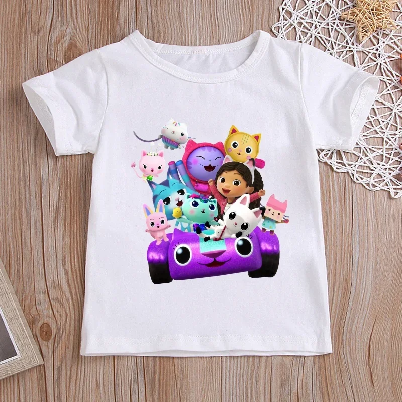 Cute Gabbys Doll House Print Cartoon Children T-shirt Kawaii Girls Boys Baby Clothes Kids Summer Short Sleeve T shirt Boys Tops